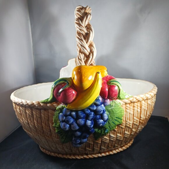 Vintage Italian Bassano Porcelain Fruit Basket Mojalica Style MCM - Picture 15 of 15